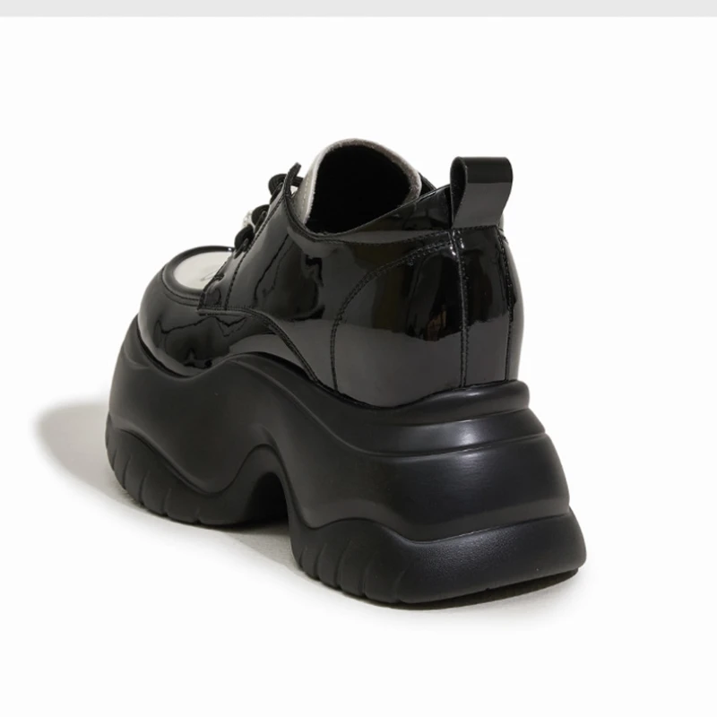 CICIYANG Chunky Platform Loafers Women 2024 Autumn New High Heels Lace-up Patent Leather Women's Shoes Dress Shoes for Ladies