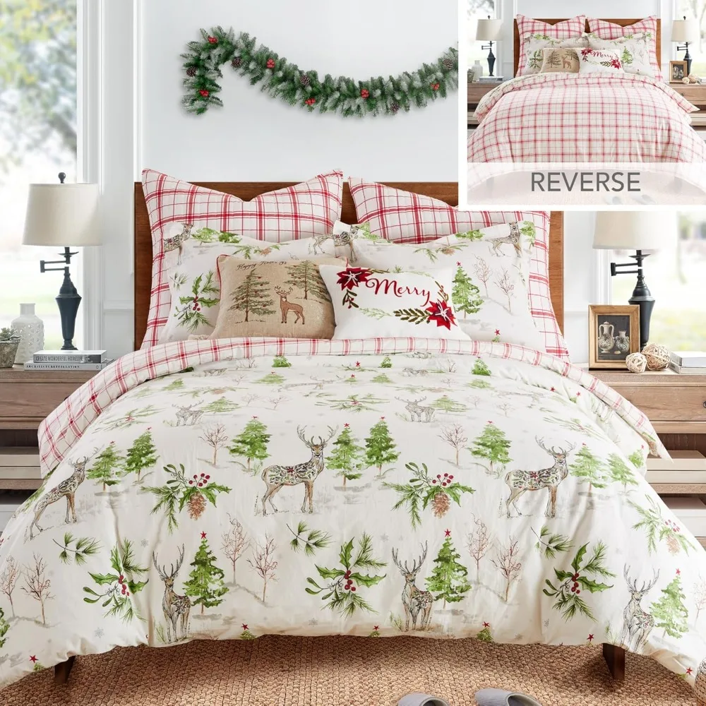 

Sleigh Bells Duvet Cover Set - Full/Queen Holiday Duvet Cover 90x94 and Two Standard Pillow Cases 20x26 - Christmas