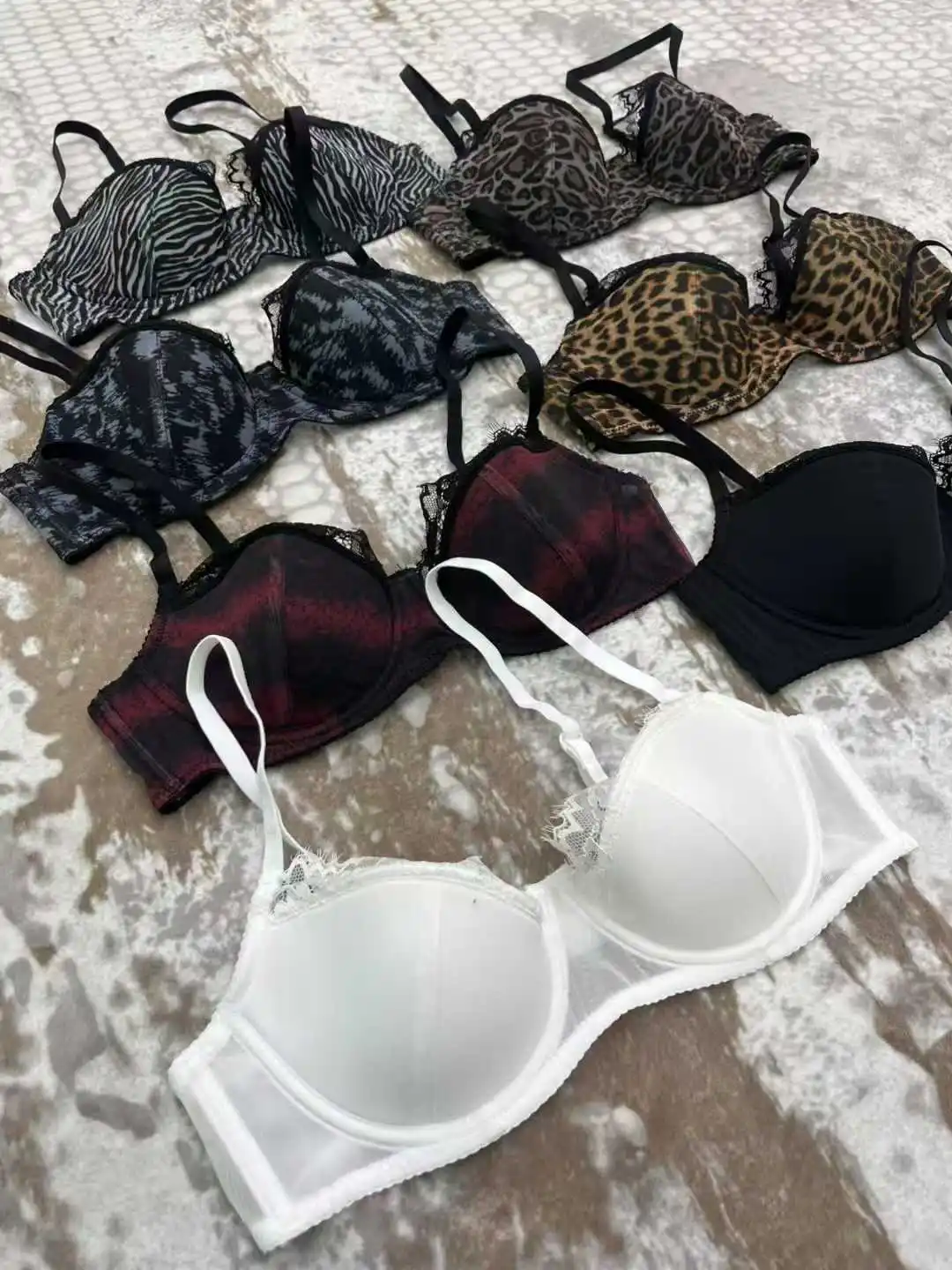 Sexy leopard lace lingerie women large size underwear thin section gathered bras setsexy bra set