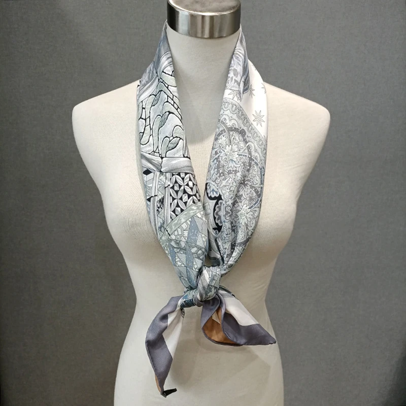 88×88cm 18MM 100% Silk Twill Scarf For Women Luxury Brand Double Sides With Different Design Square Size Shawls And Wraps Autumn