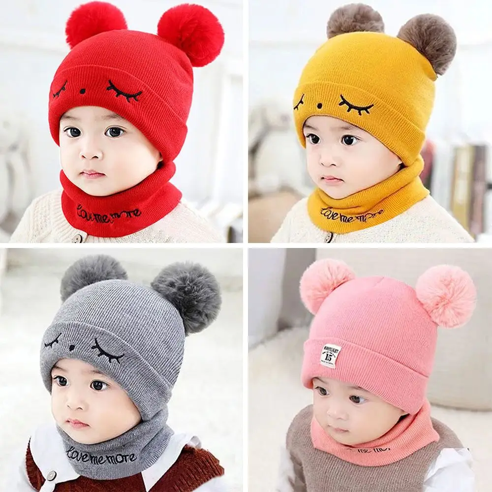 Winter Warm Kids Knitted Hat Ear Protection Cute Baby Beanie Cap Boys Girls Windproof Hat Scarf Set Toddler