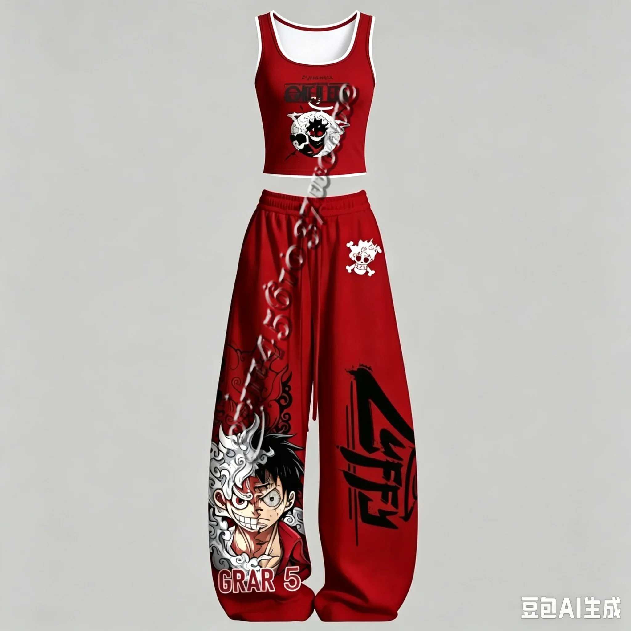 26/27 One Piece Luffy Zoro Robin Serie Charakter-Tanktop und Weite-Hosen-Set, Unisex Anime-Peripherie-Outfit für die Familie – Detail 8