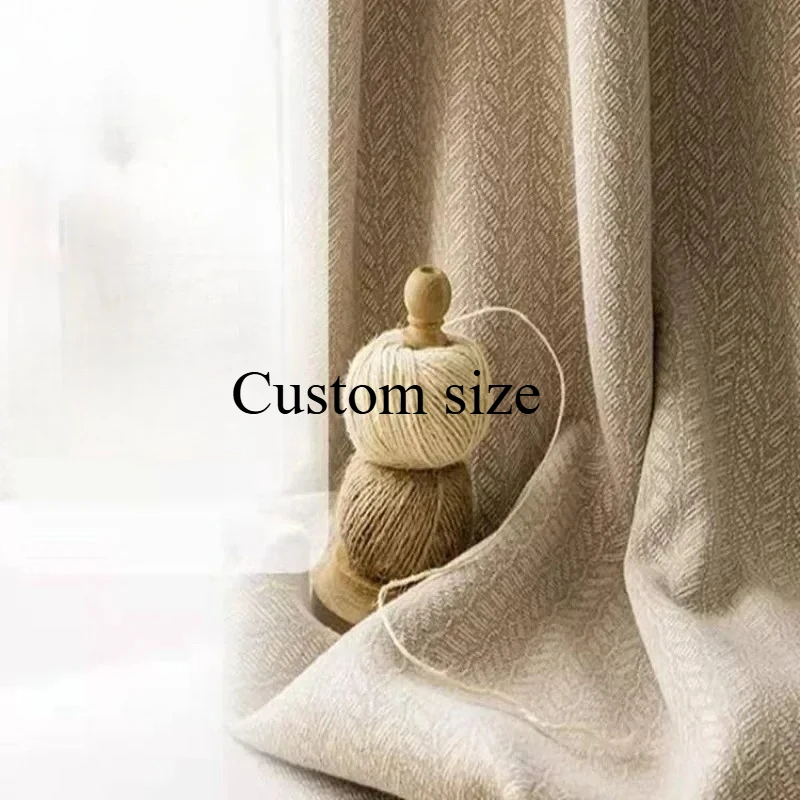 

Custom size Fashion luxury European Modern Linen Beige Shades Door Grey Drapers curtains for living room bedroom dining