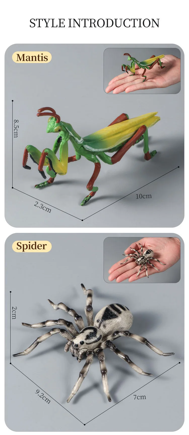 Pädagogisches Insekten-Tiere-Modell-Spielzeug-Set mit Schmetterling, Biene, Libelle, Mantis, Ameise, Schnecke, Actionfiguren für Kinder, Sammlung, Dekoration – Detail 3