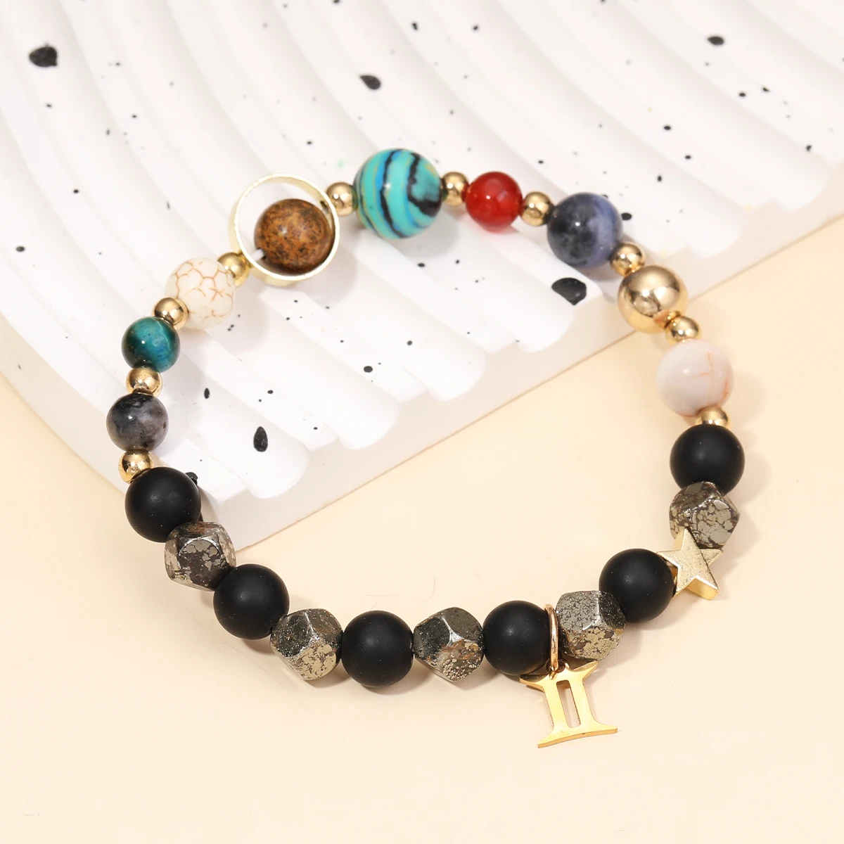 

Hot-Selling Planetary Fitness Bracelet with Faceted Hematite Beads Featuring Eight Planets Twelve Zodiac Signs-Direct Wholesale