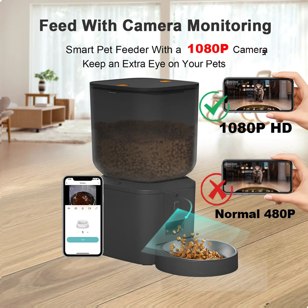 1080pカメラ付き5G対応自動給餌器。Wi-Fi接続で動画 - Smart Pet Feeder Camera 1080P Wifi のレビューと価格