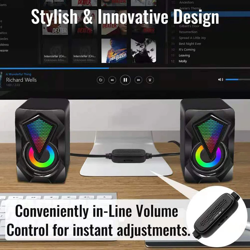 New RGB PC Speakers with Enhanced Bass USB Powered Desktop Mini Soundbar for Computer/Laptop Cool LED Lights Plug and Play view 4