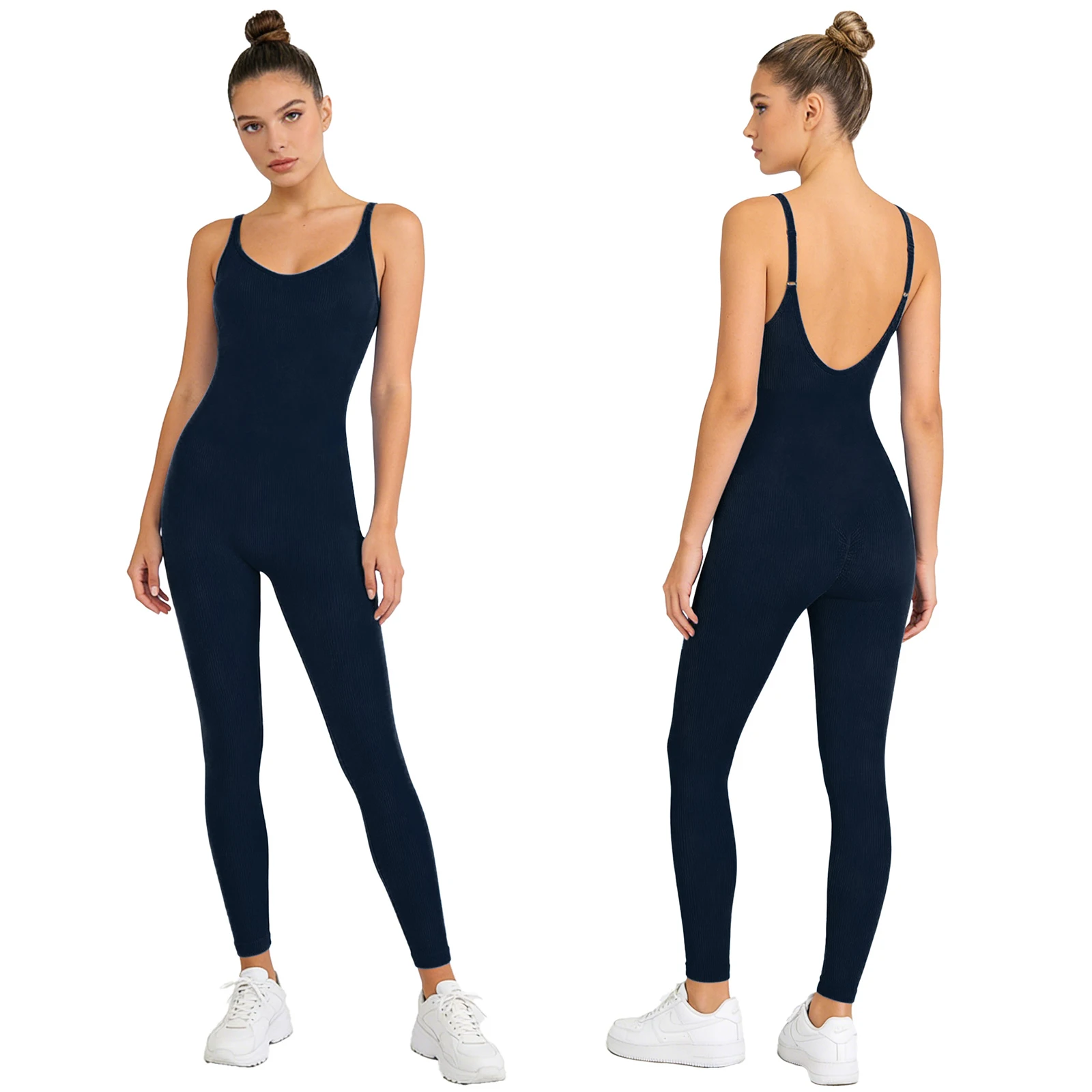 

Women Workout Seamless Jumpsuit Yoga Ribbed Bodycon Bodysuit One Piece Tank Top Leggings Rompers Gym Fitness Running Sportswear