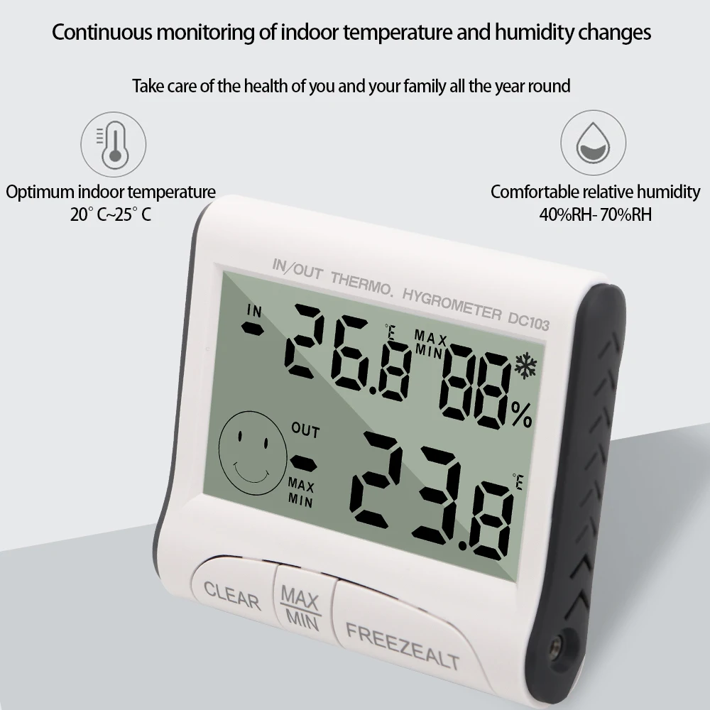 Probador de temperatura y humedad con pantalla LCD, termómetro para interiores y exteriores, higrómetro, estación meteorológica con cable, termómetros con sonda