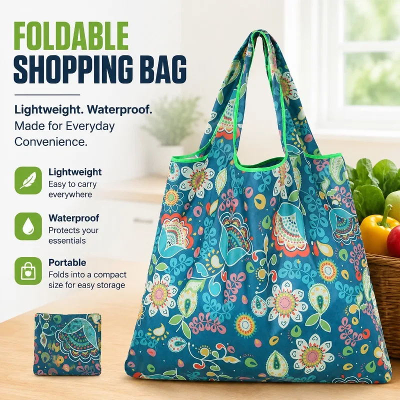 Lightweight Nylon Foldable Shopping Bag Waterproof Portable Single‑shoulder Eco‑friendly Tote Handy Reusable Hand‑carry Pouch