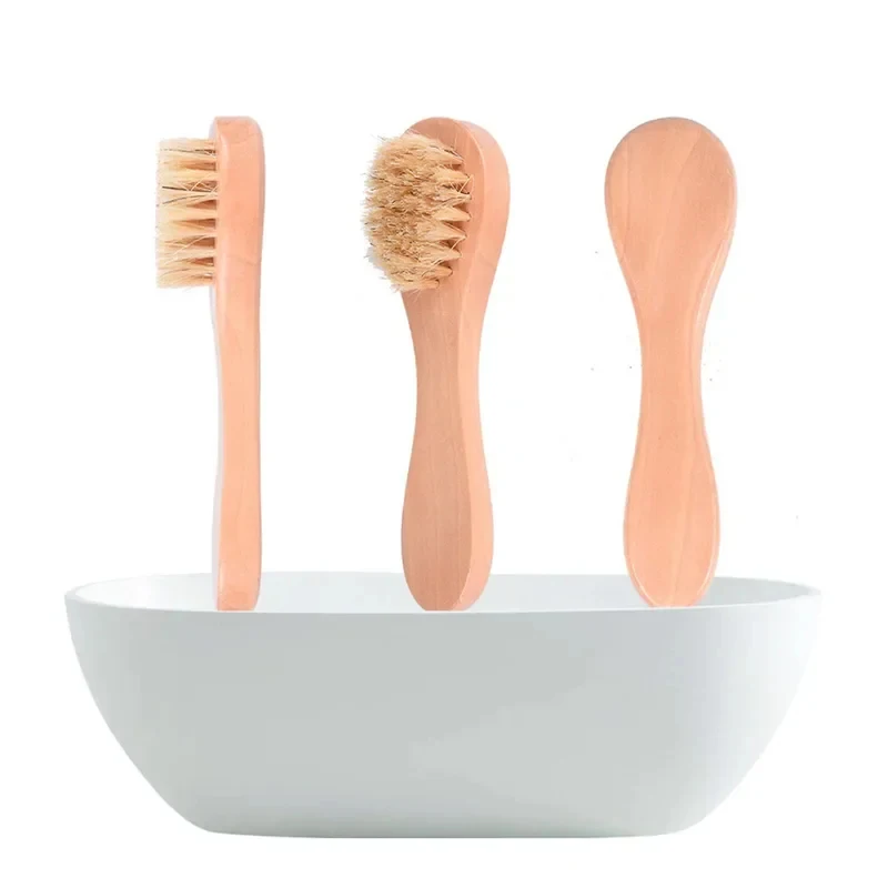 Escova de limpeza facial de madeira com cerdas de animais, ferramenta de massagem para limpeza profunda do rosto, produto para lavagem facial, escova 