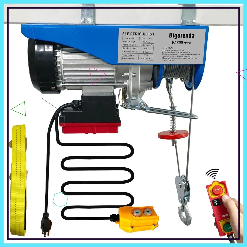 

Электрическая лебедка 1760 фунтов с дистанционным управлением, 110 В, высота подъема 65,6 футов, для гаража, фабрики, склада