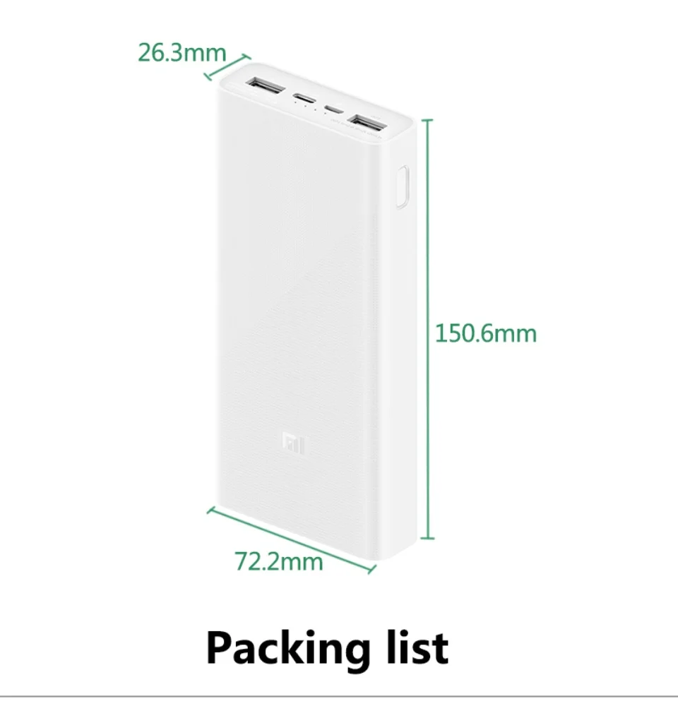 Imagem -06 - Xiaomi Powerbank 20000mah Pmm18zm 18w Vias de Carregamento Rápido Duplo Usb Bateria Externa Portátil 20000mah mi Powerbank para Iphone