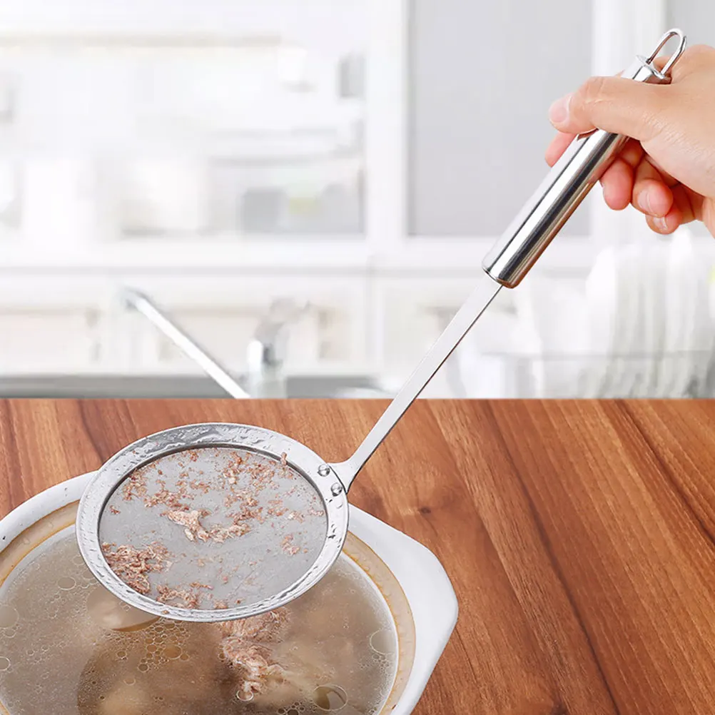 

1pc Stainless Steel Food Grade Spider Skimmer Ladle Corrosion Resistant Ergonomic Handle Wall Hanging Strainer Scoop For Fried