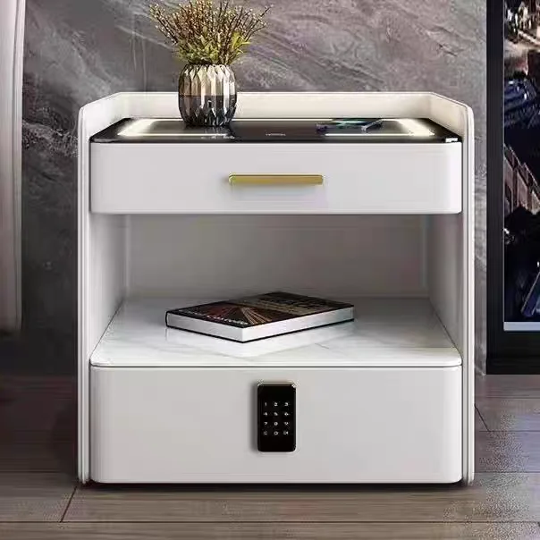 #Smart Modern Bedside Table With Wireless USB Charging Storage Chest Solid Wood 2 Drawers Eco-Friendly Durable Bedroom Furniture