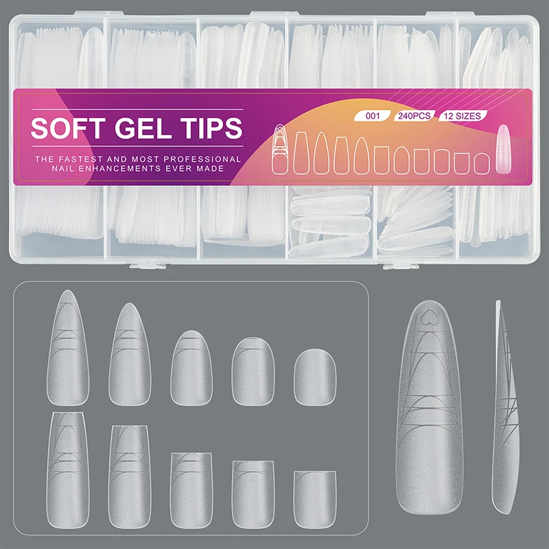 240 stks Ultradunne Dubbelzijdige Nep Nagels Met Extra Lijn No-Trace Nail Tips Clear Extension Kunstnagels DIY
