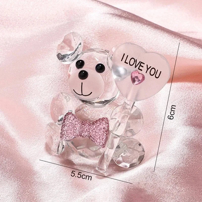 Valentines Day Gift I Love You Crystal Bear Glass Artificial Rose Flowers Mothers Day Wedding Party Gift for Guests Home Decor