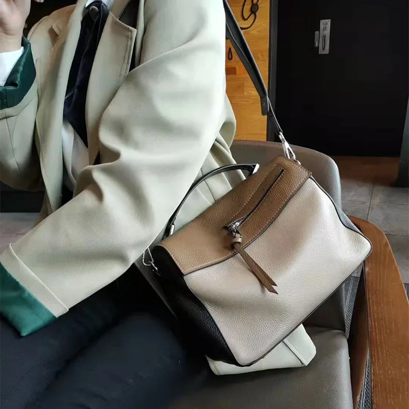 Genuine Leather Shoulder Bag Women's Handbag Lady's Stitched Luxury Designer Mrossbody Messenger Bags for Women Totes