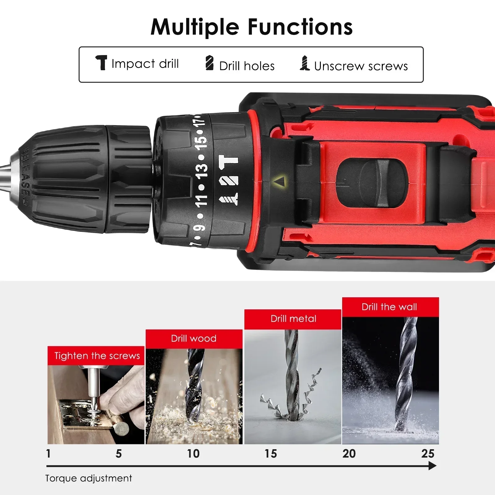 21V 12V Impact Cordless Drill Power Tools Wireless Drills Rechargeable Drill Set for Electric Screwdriver Battery Driller Tool