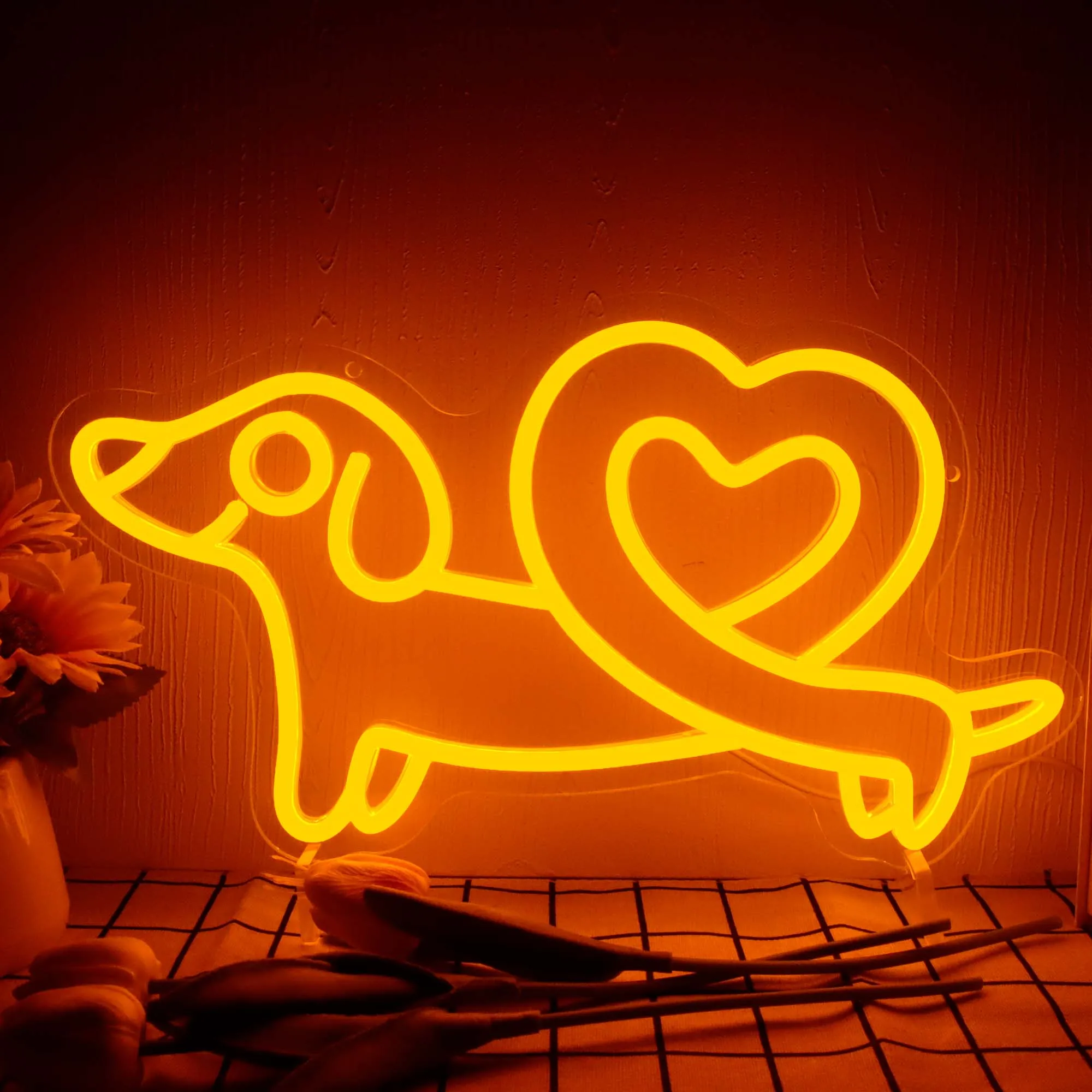 sinal do cao do dachshund em forma de coracao cao led neon badger dog lights sinal de neon personalizado 01