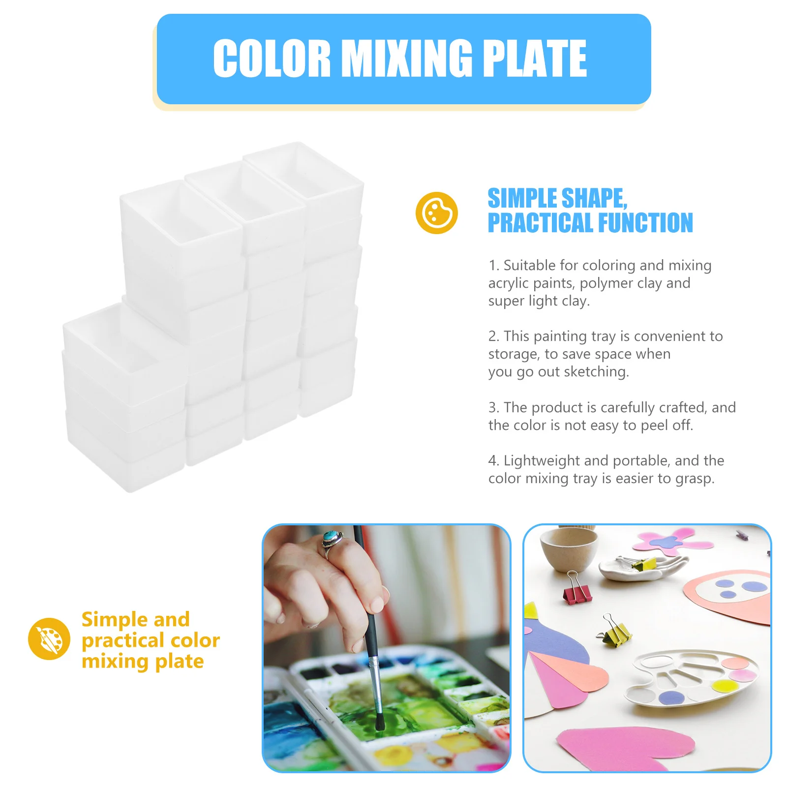 24Pcs Empty Paint Half Pans Small Silicone Palette Trays for DIY Watercolor Paint Storage Portable Mixing Containers