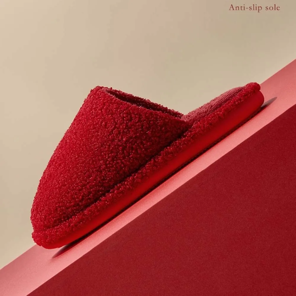 Comfortable Soft New Year Slippers Warmer PVC Red Cotton Slippers Anti-slip Soled Thickened Home Cotton Shoes Men