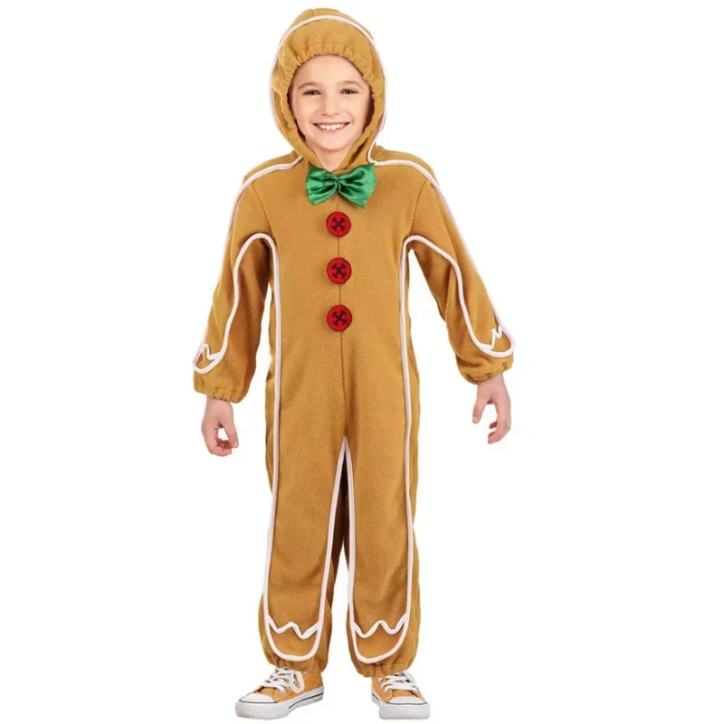 QQ8 Christmas Gingerbread Man Cosplay Costumes Bodysuit Kids Jumpsuit Children Decoration Children's Birthday Party Dress Up5Lk￥
