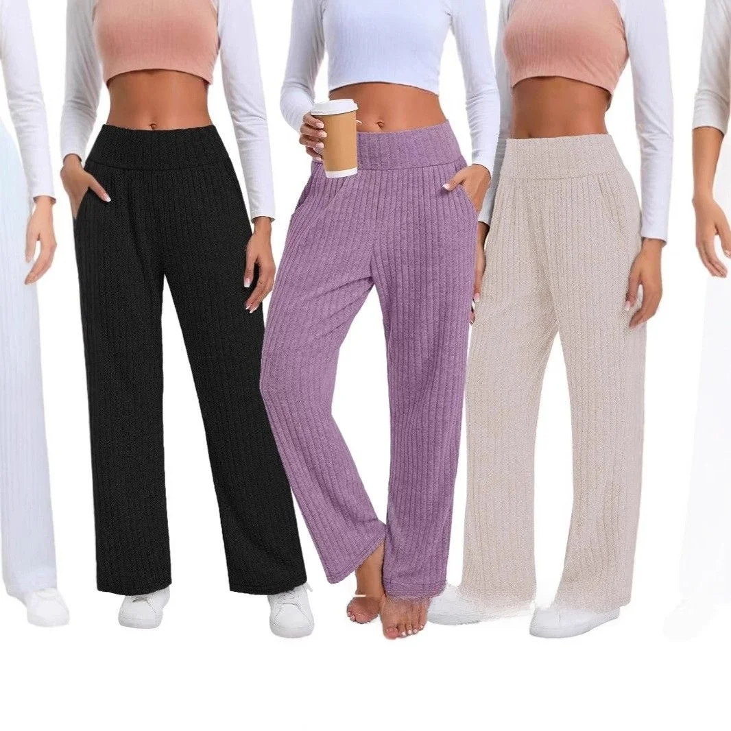 Pantalon décontracté femme Faionable Floing jambe droite pantalon Long taille élastique fibre de Polyester ket détail printemps 2025