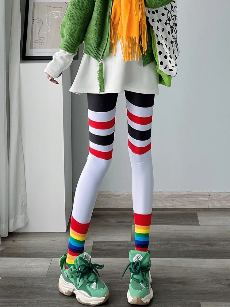 Leggings da donna a vita alta sottili primavera autunno Faionable Lettera stampata Pantaloni a nove punti Pantaloni floreali alla moda Poliestere Spa...