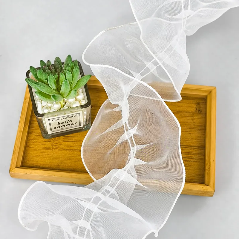 Hot Sale 12cm Wide High-quality Pleated Beaded Yarn Flower Bouquet Packaging Border Ribbon Gift Cake Decoration Pleated Ribbon