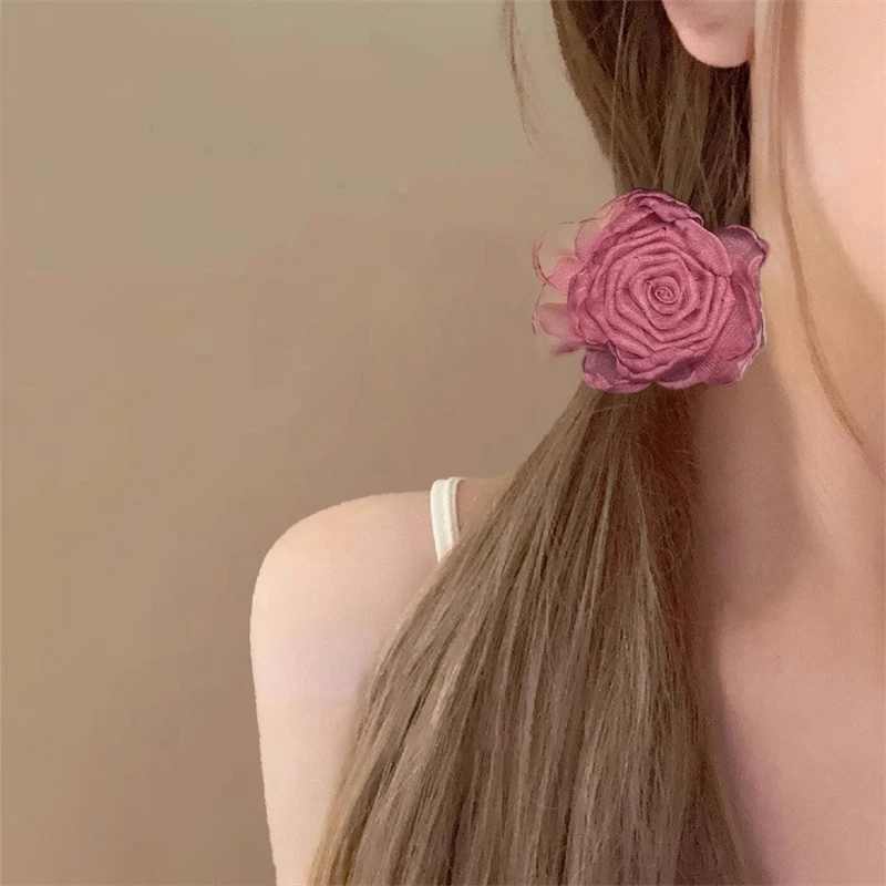 Estilo chinês Retro Rose Hair Ring para mulheres e meninas, requintado elástico, corda de cabelo rabo de cavalo, acessórios de moda, presentes