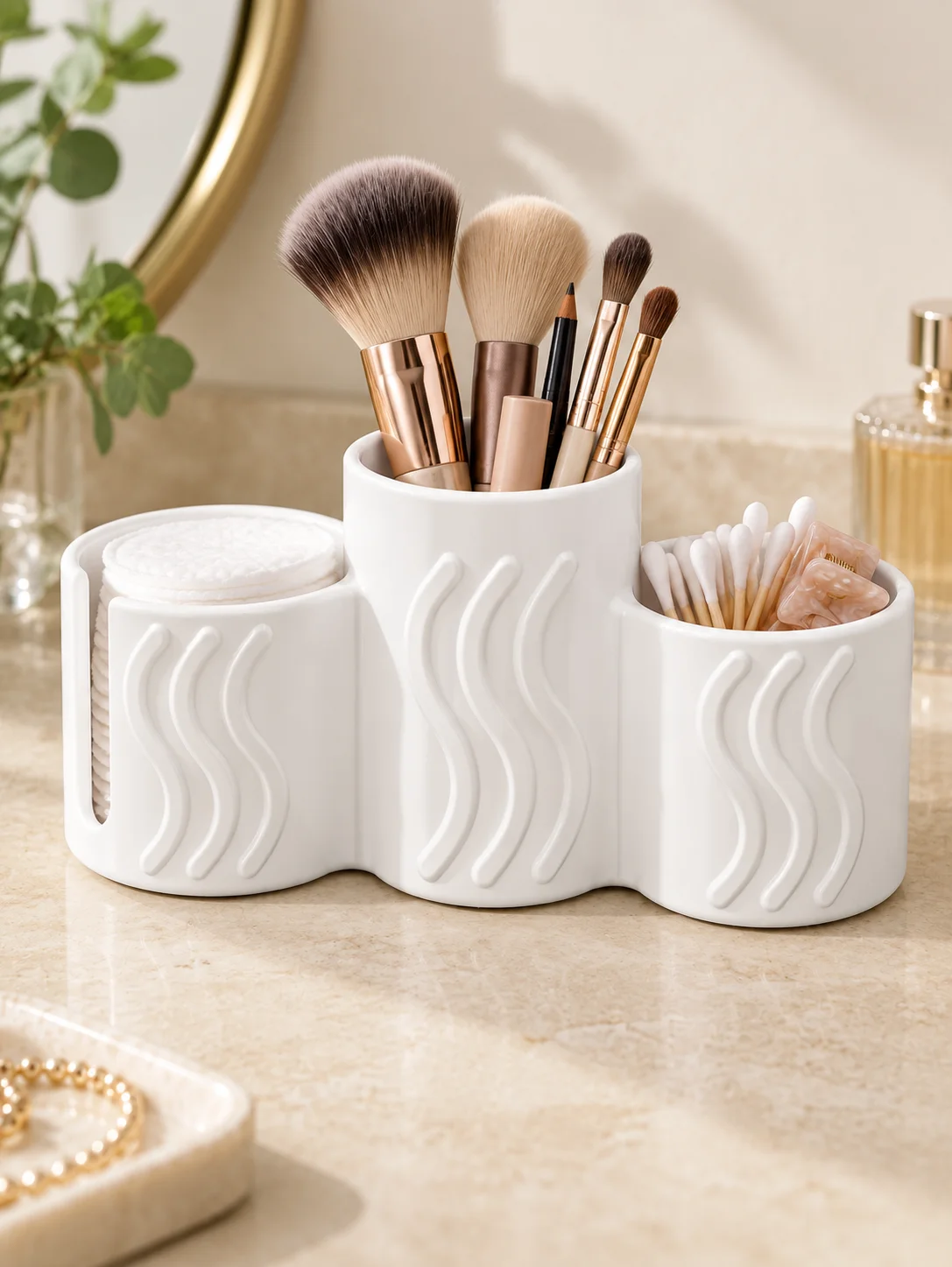 Desk Setup Dorm - Leuke witte opbergdoos met golvend patroon