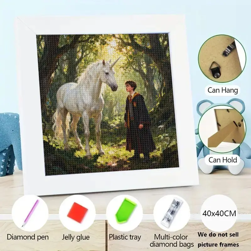 

5D полный дрель DIY комплект алмазной живописи, Гарри Поттер и Единорог в магии, зачарованной лесной сцены, вышивка стразами, художественное ремесло