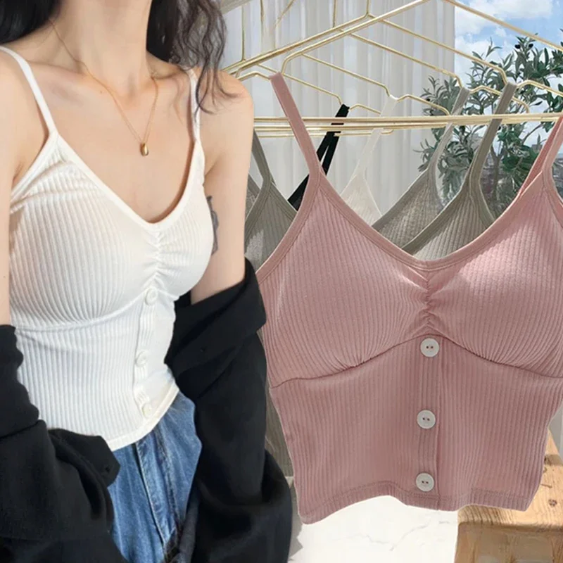 Women Seamless Camisole Fitness Crop Tops Summer Knitting Elegant Sexy All-match Casual One-piece Cotton Underwear Vest Top