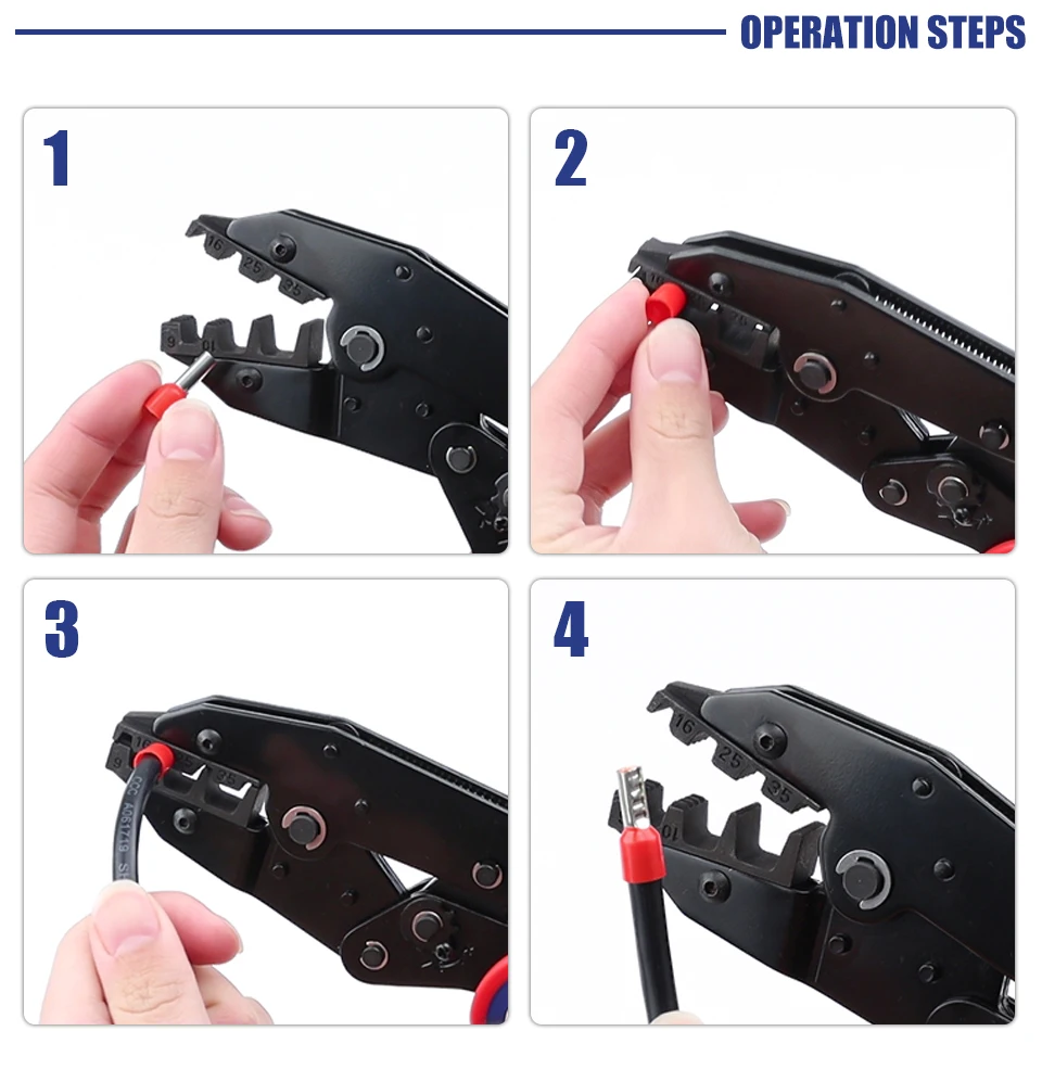 Crimping Tool for Sleeves Ferrule Terminals - Ratcheting Wire Crimpers - AWG 10-2 (6-35mm2) - Ratchet Terminal Crimper YF-35WF