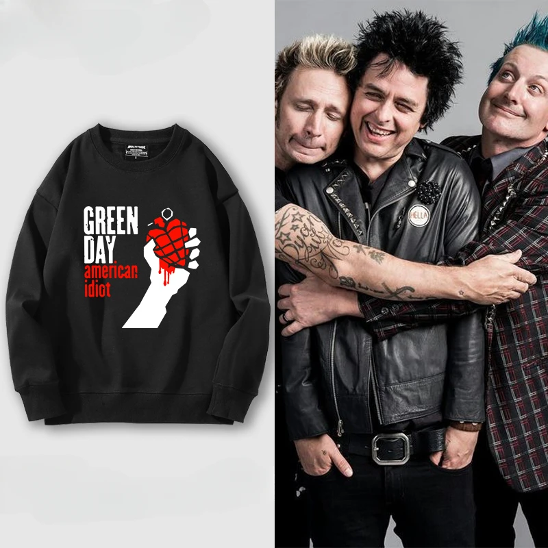 Green Day band hoodie women's rock band top women's round neck top hooded hoodie fashion trend loose casual women's sweater