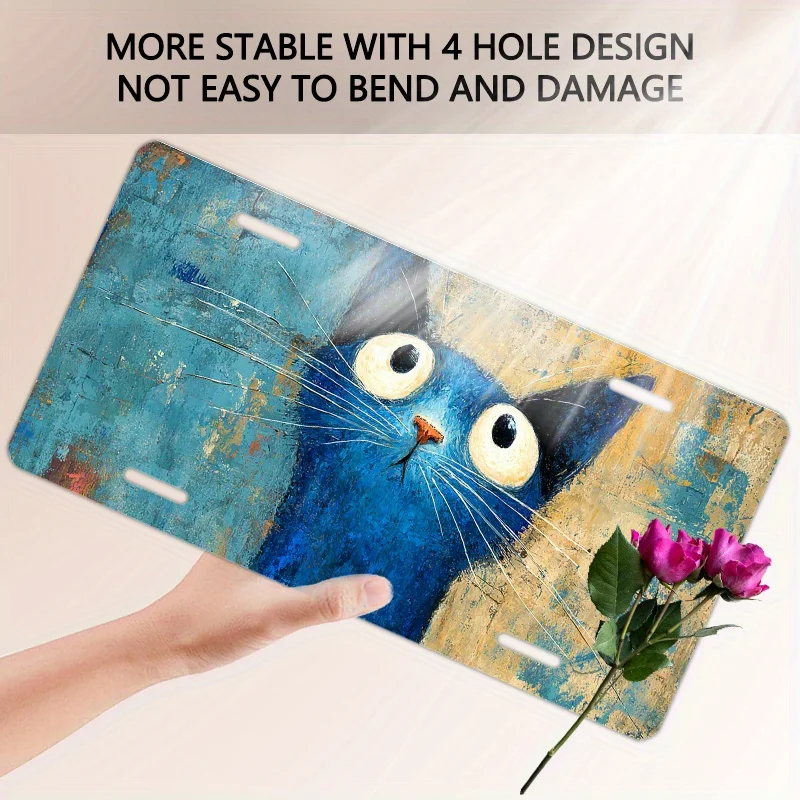 2D Flat - [Open ]2D Flat Car P Solely Decoration Available Car P License Plate, with Vivid Blue Cat Design 6X12 Inch 15.2X30.5 C
