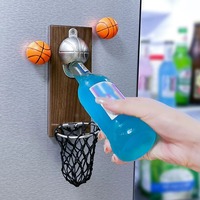 Magnetic Basketball Bottle Opener Wooden Wall-mounted Beer Bottle Opener with Cap Catcher Fridge Magnet Opener Ideal Gift