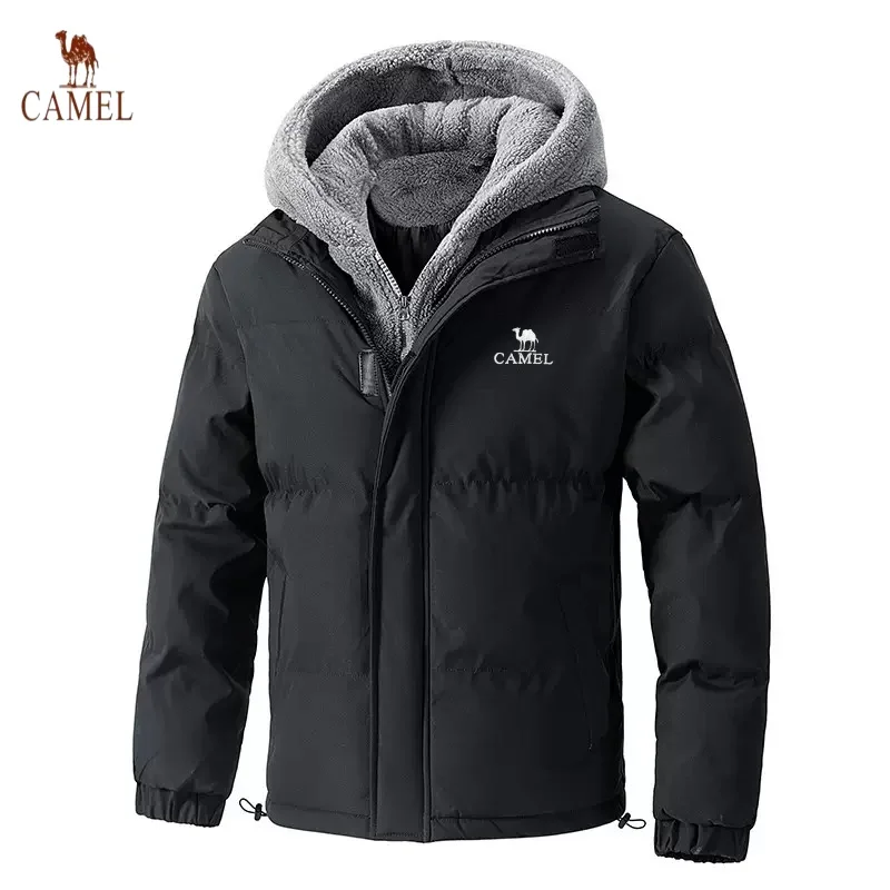 

CAMEL new autumn and winter hooded fake two-piece cotton jacket for men, fashionable and casual windproof and warm versatile jac