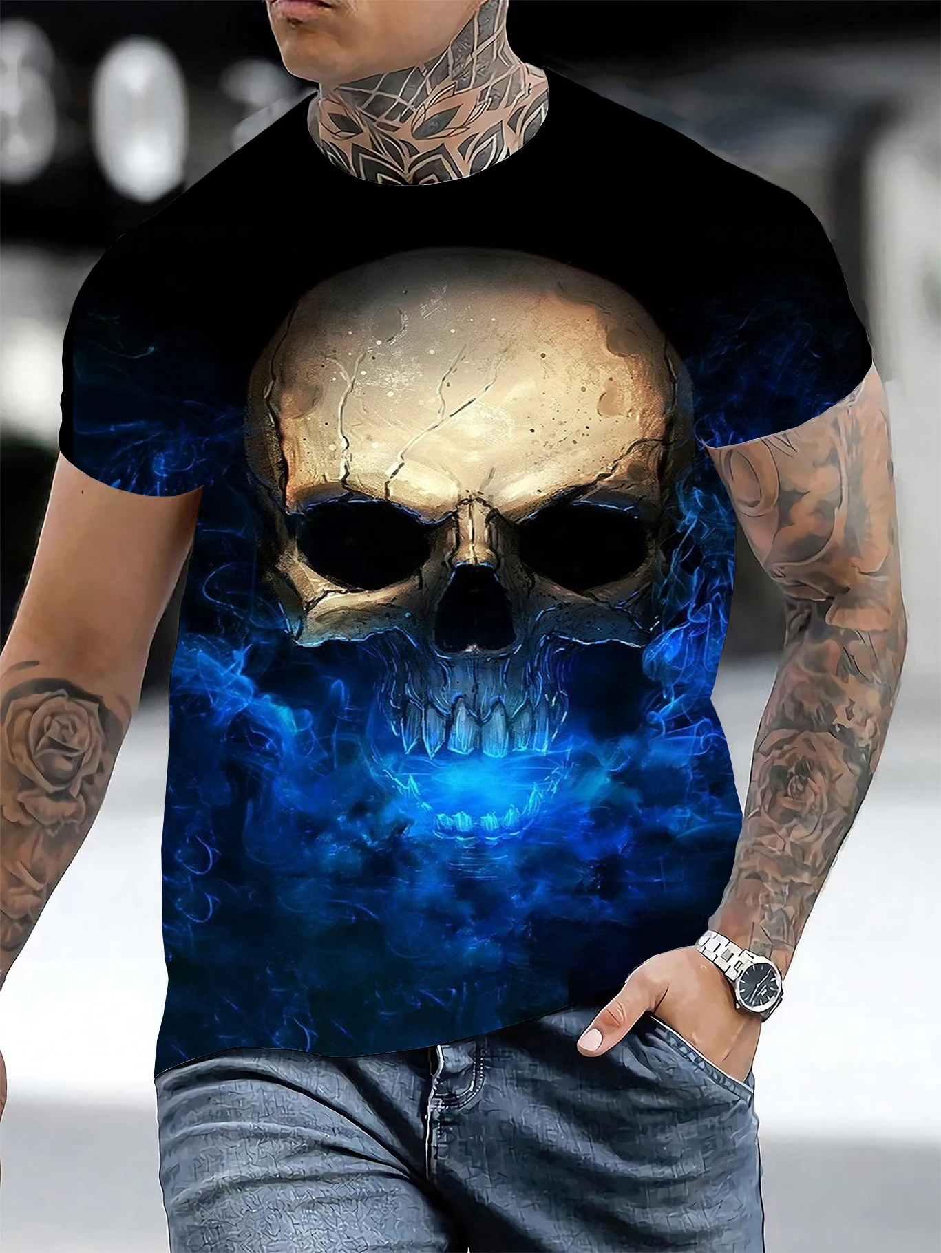 2025 New Fashionable Mexican Sugar Skull Pattern T-shirt for Men's Casual Short sleeved Top Spring and Summer 3D Printed Pattern