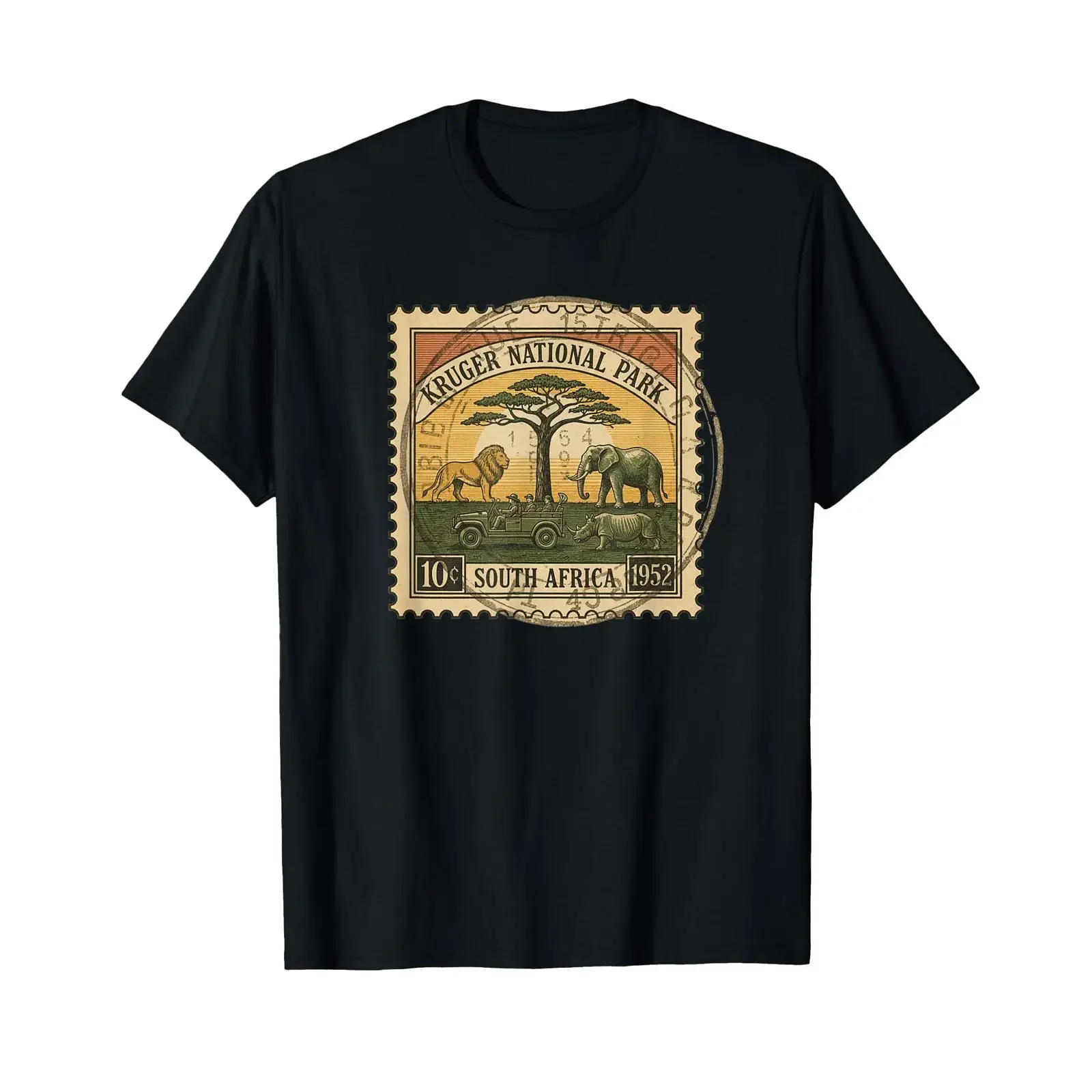 African Safari Stamp Kruger National Park Postage Vintage T Shirt vintage Washed graphic Comfortable Slightly Casual homme