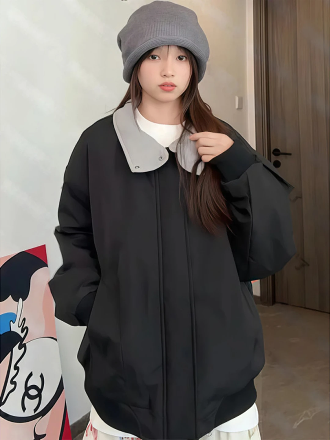 

Lamb Fur Collar Cotton Jaet Men Women Loose Thiened Stand Collar Warm Cotton Clothes Autumn Winter Workwear Coupling