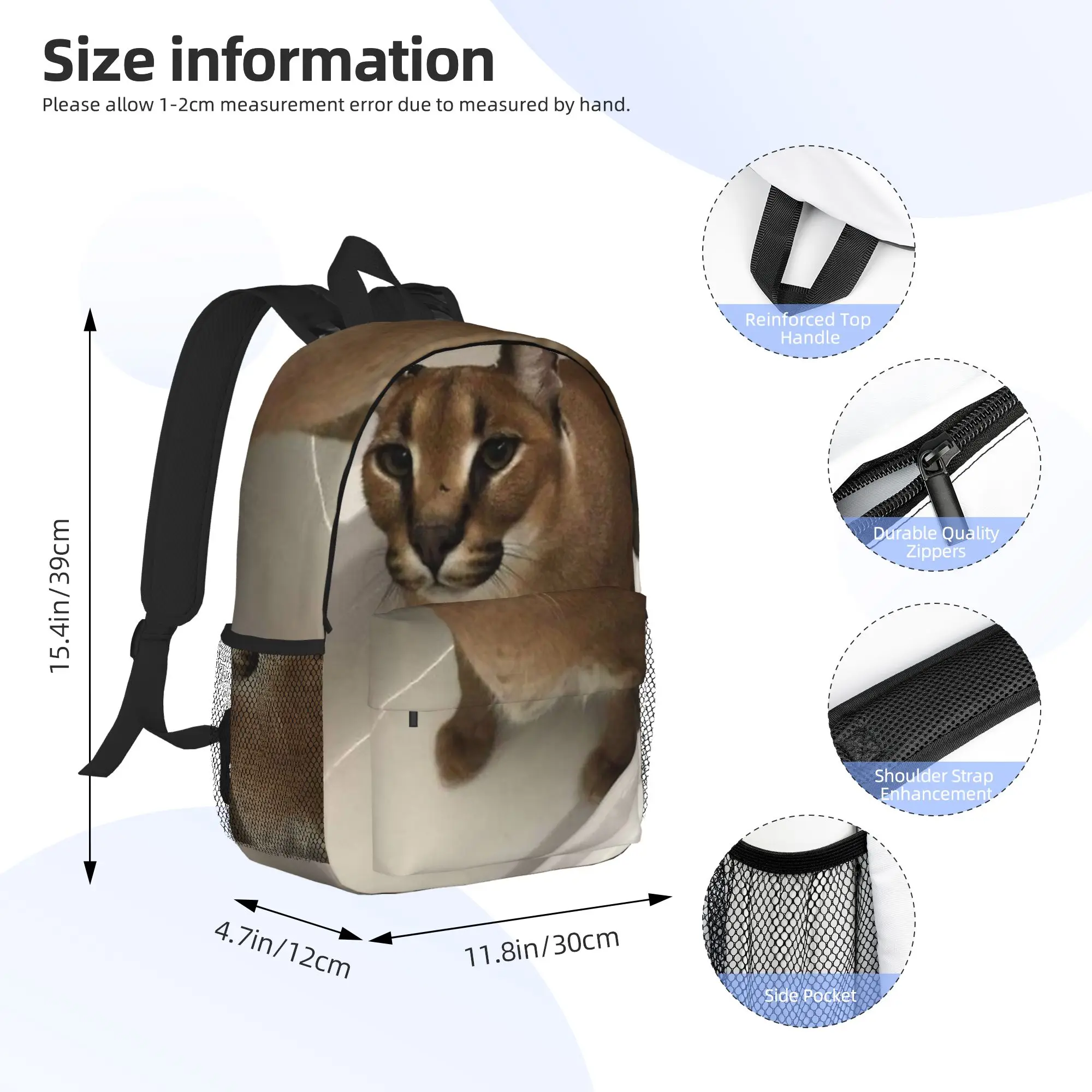 Big Floppa Animal Cat Backpack Hot Sale Daypack Large Capacity Boys Girls BookBag Shoulder Bags for Men Women School Bag