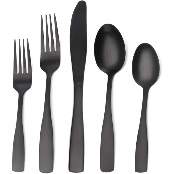 

Matte Black Silverware Set, Satin Finish 40-Piece Stainless Steel Flatware set, Tableware Cutlery Set Service for 8