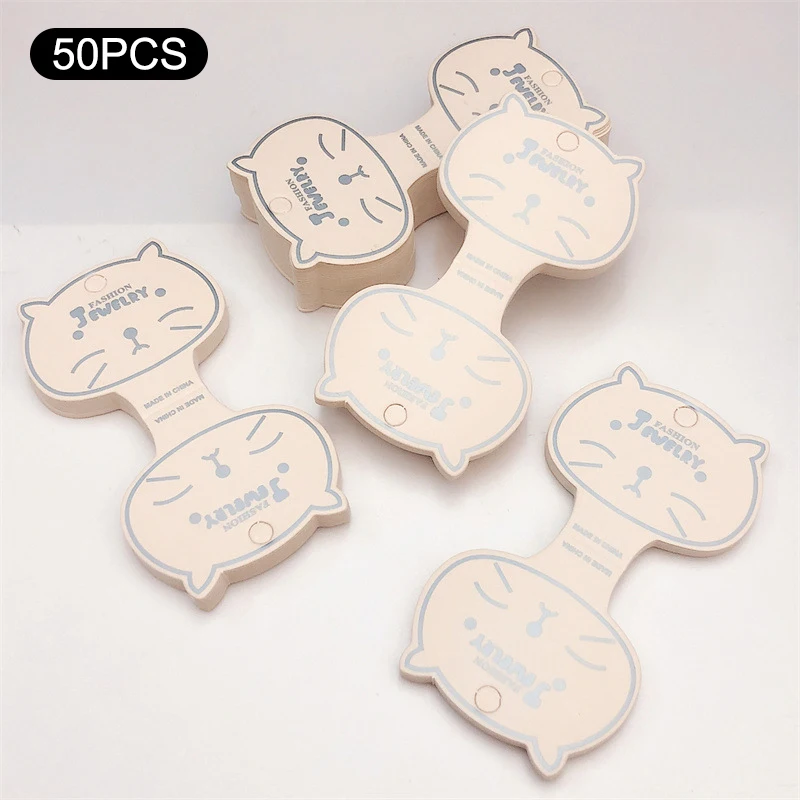 

[HF](HS)50Pcs Cat Face Kraft Paper Packing Tag Cards Handmade Hair Jewelry Display Stamp