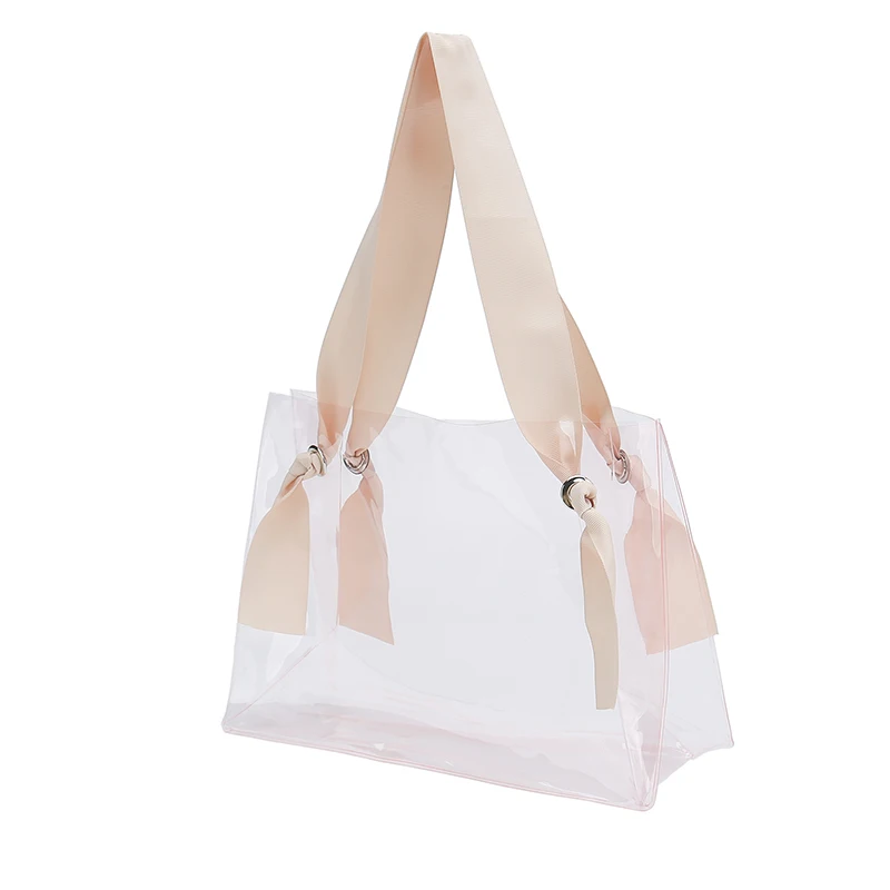 Clear PVC Gift Bag With Ribbon Handles See Through Souvenir Bag