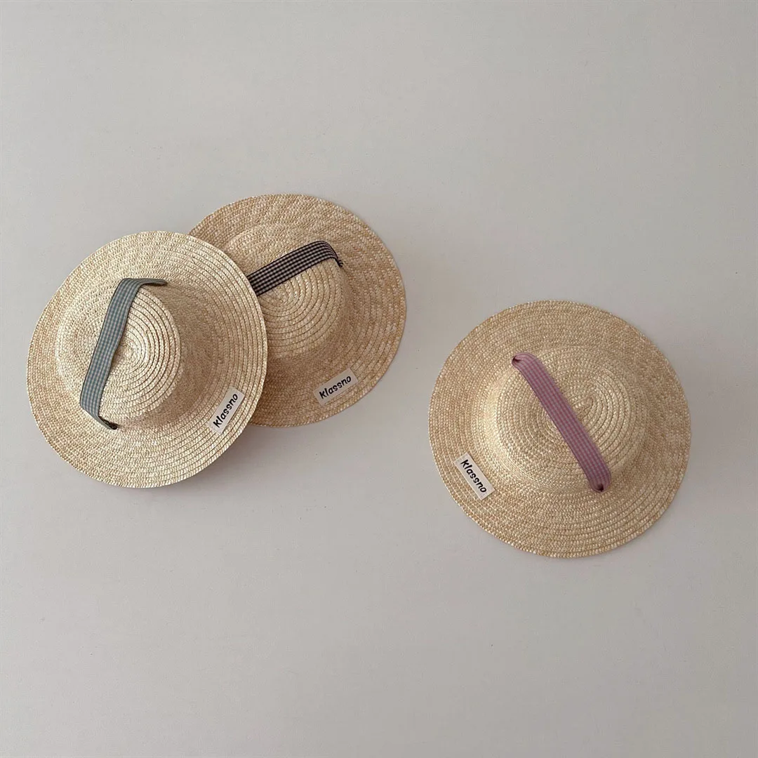 Chapeau de paille coréen pour enfants, Panama, casquettes de plage, à grand bord, de blé, vacances, chapeau de soleil pour enfants