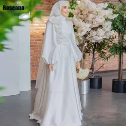 Muslim Fashion 2024 A-line Wedding Dresses Handmade Flower Full Satin Draped Pleat Belt Floor Length Bride Gown robe de mariée