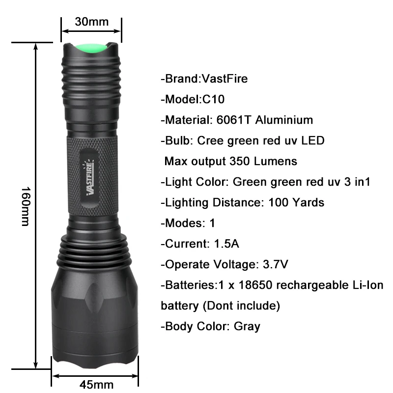 Green/Red Light LED Hunting Flashlight Tactical Zoomable Flashlight Torch 1 Mode Professional Handheld Lamp 20-35mm Rifle Mount