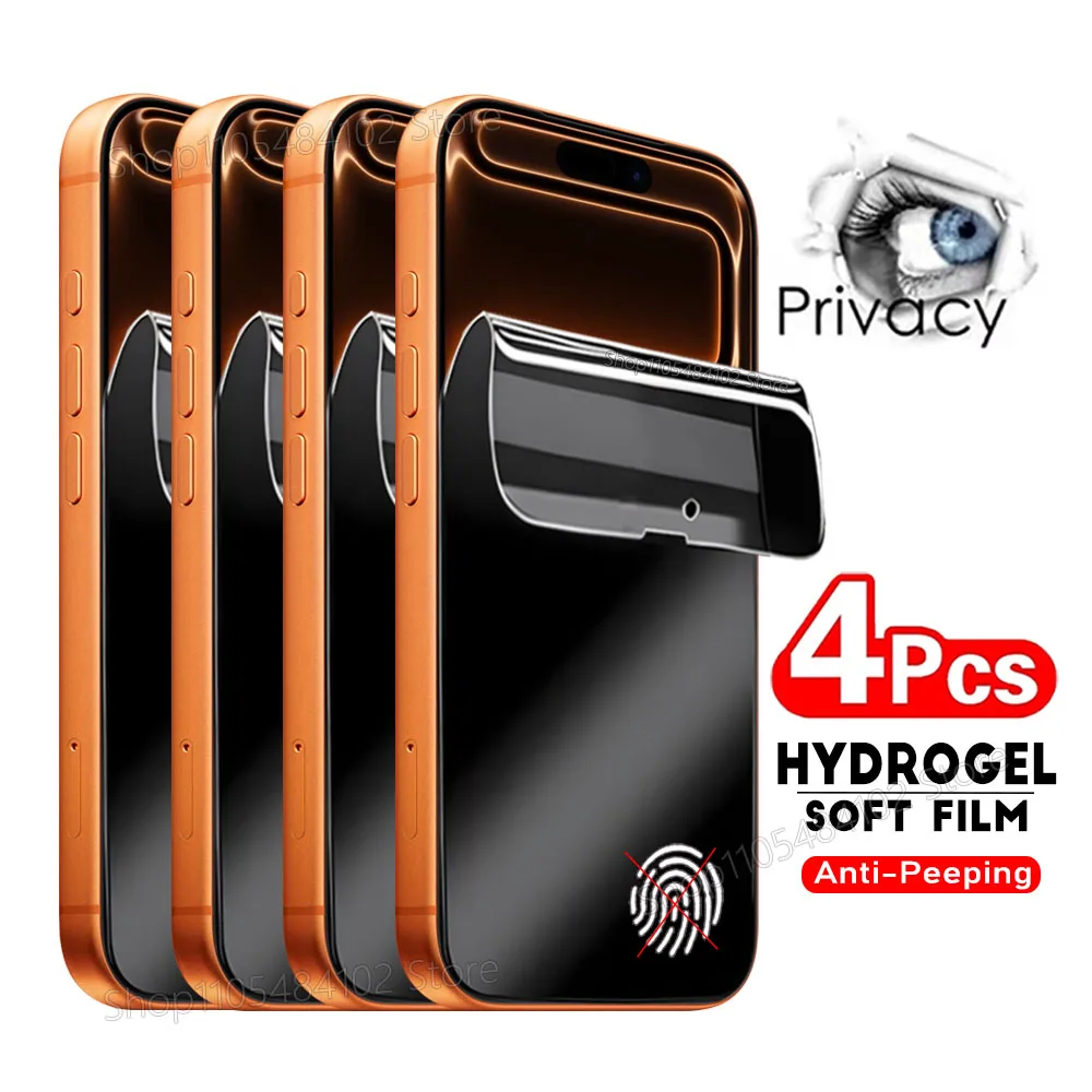 4er-Pack Blickschutz-Hydrogel-Folie für iPhone 17 16 15 14 Plus 13 12 Mini 11 Pro Max Air 16E 17E Anti-Spy Displayschutzfolie Weiche Gel-Folie